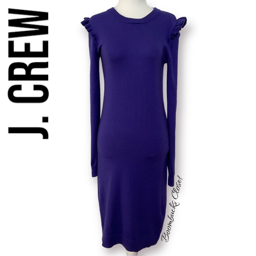 J Crew Purple Sweater Dress Ruffle Shoulder Size Small